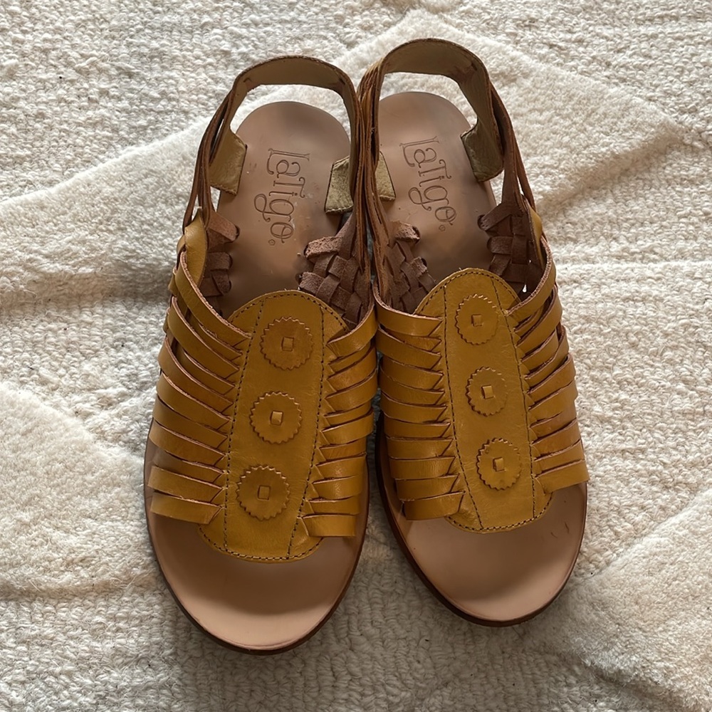 Latigo Golden Yellow Runaway Huarache Round Open Toe Leather Woven Sandals